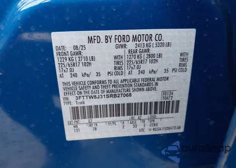 2025 Ford Maverick Xlt из США, поврежденный, VIN 3FTTW8J31SRB27068